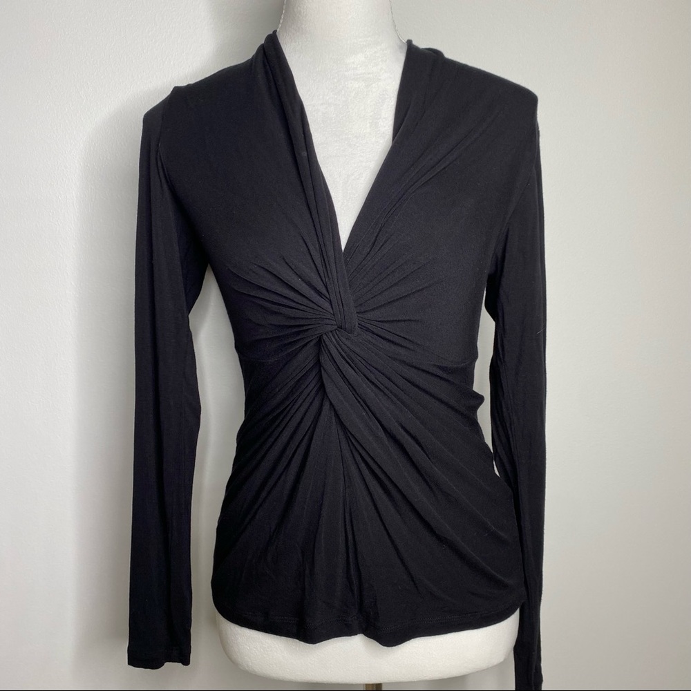 CAbi Black Long Sleeve Twist Tie Top Size Small